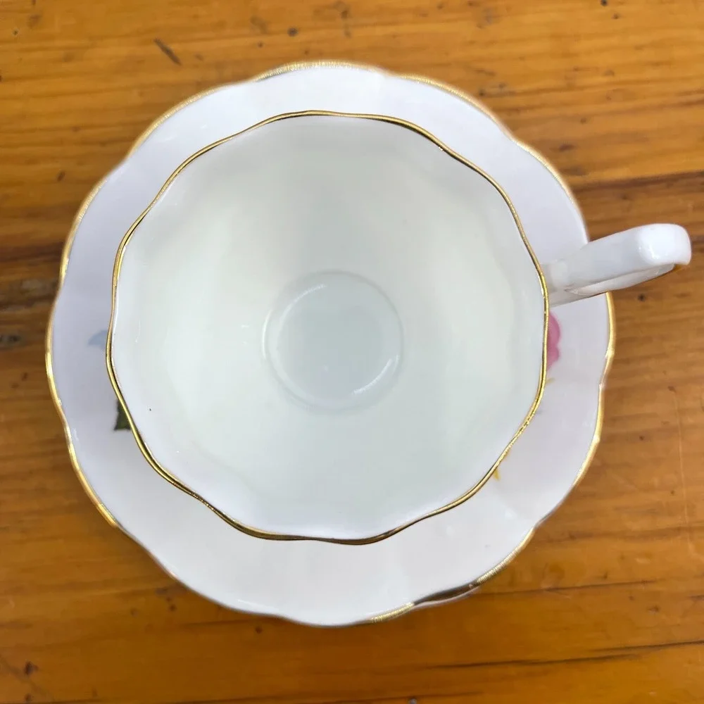 Royal Dover Bone China Cup & Saucer Pink Roses England Made Marked‎ JUNE